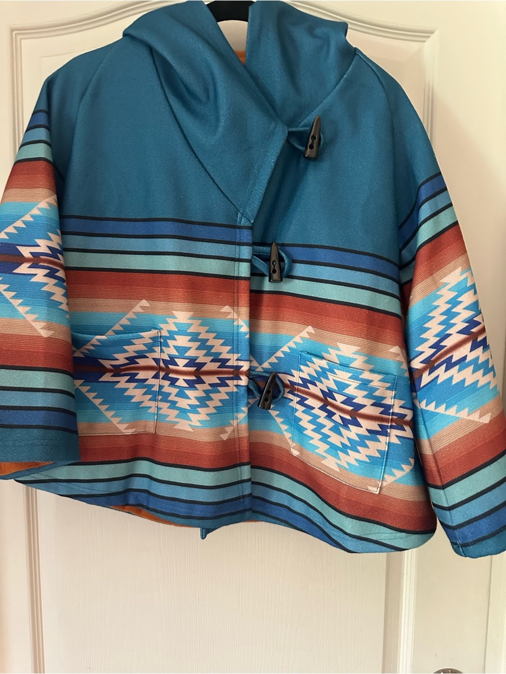 Turquoise Aztec Pattern Toggle Jacket